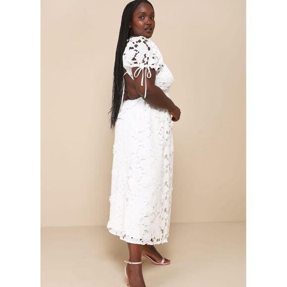 Flourishing Blossoms White 3D Floral Backless Midi Dress - Picture 2 of 7